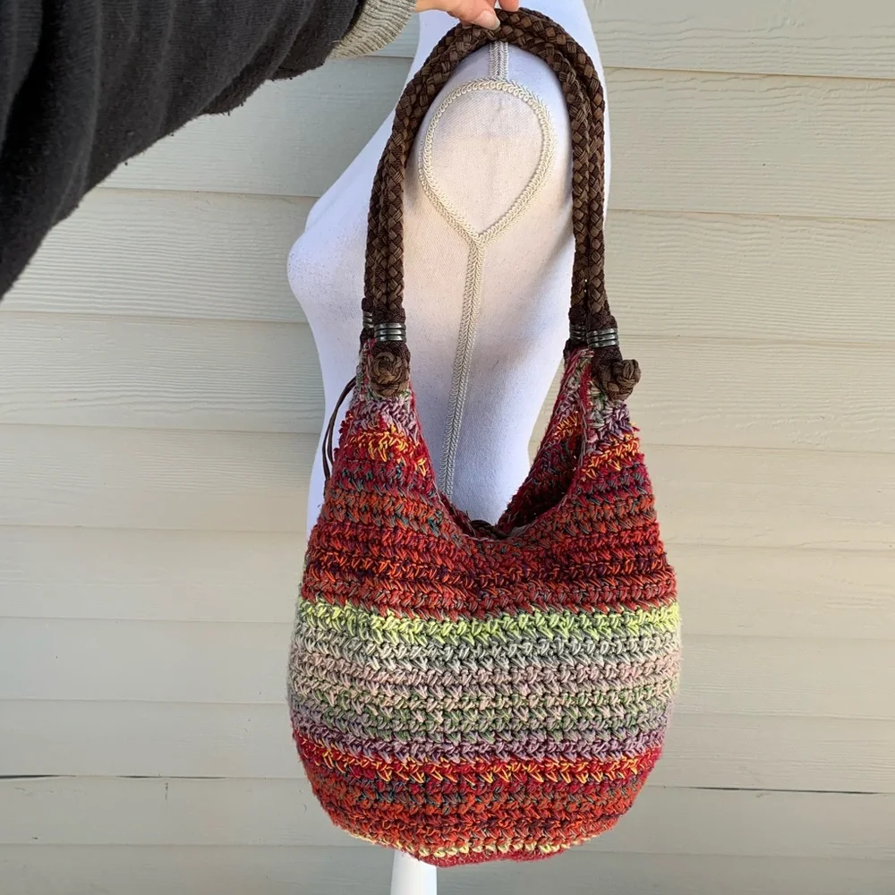 Happy And Free Crochet Handbag Boho Hippie Festival Bucket Bag